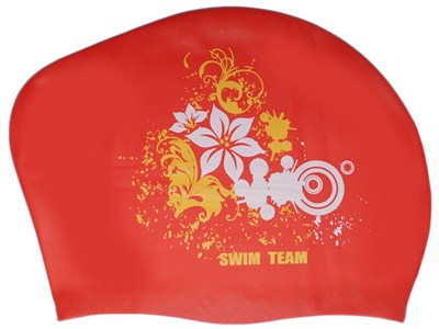 Шапочка для плавания для длинных волос SWIM TEAM цветы: KW-F  (Красный) - фото 1047848845