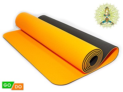 Коврик для йоги и фитнеса GO DO :TPE-6MM  (Черно-оранжевый - Ч+ОРН) - фото 1060284065