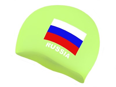 Шапочка для плавания SPRINTER. Классический дизайн с изображением флага России.  (Салатовый) - фото 1060286880