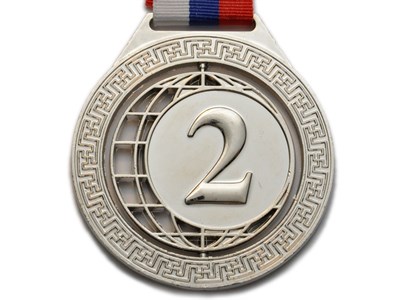 Медаль спортивная с лентой 2 место d - 7,5 см :5703-2 - фото 1060289126