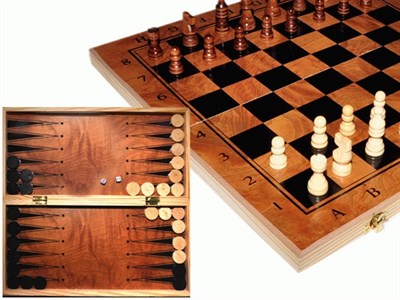 Игра "3 в 1" (нарды, шахматы, шашки). Материал:  дерево. Размер доски 34х34 см. :(S3828): - фото 1060289351