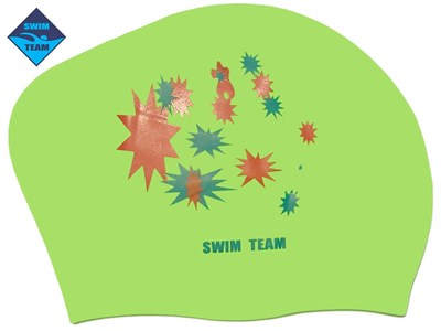 Шапочка для плавания для длинных волос SWIM TEAM звёзды: KW-S  (Салатовый) - фото 1060290529