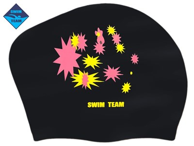 Шапочка для плавания для длинных волос SWIM TEAM звёзды: KW-S  (Чёрный) - фото 1060290533