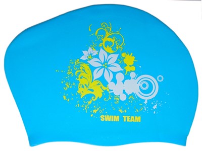 Шапочка для плавания для длинных волос SWIM TEAM цветы: KW-F  (Голубой) - фото 1060290534