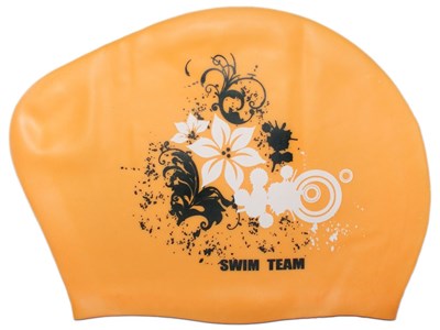 Шапочка для плавания для длинных волос SWIM TEAM цветы: KW-F  (Оранжевый) - фото 1060290538
