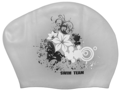 Шапочка для плавания для длинных волос SWIM TEAM цветы: KW-F  (Серебро) - фото 1060290541
