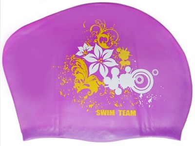 Шапочка для плавания для длинных волос SWIM TEAM цветы: KW-F  (Фиолетовый) - фото 1060290543