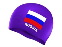 Шапочка для плавания SPRINTER. Классический дизайн с изображением флага России.  (Синий)