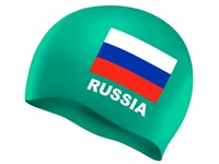 Шапочка для плавания SPRINTER. Классический дизайн с изображением флага России.  (Зелёный)