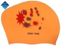 Шапочка для плавания для длинных волос SWIM TEAM звёзды: KW-S  (Оранжевый)