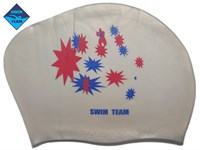Шапочка для плавания для длинных волос SWIM TEAM звёзды: KW-S  (Серебро)