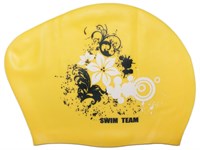 Шапочка для плавания для длинных волос SWIM TEAM цветы: KW-F  (Жёлтый)