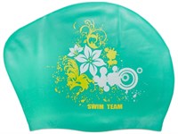 Шапочка для плавания для длинных волос SWIM TEAM цветы: KW-F  (Зелёный)