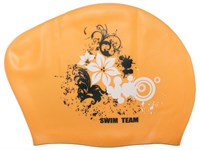 Шапочка для плавания для длинных волос SWIM TEAM цветы: KW-F  (Оранжевый)