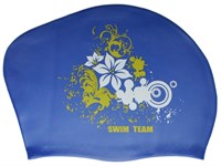 Шапочка для плавания для длинных волос SWIM TEAM цветы: KW-F  (Синий)